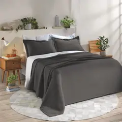 TEXDECOR - Colcha Londres Gris Oscuro 220X250 cm + 2 Fundas Doble