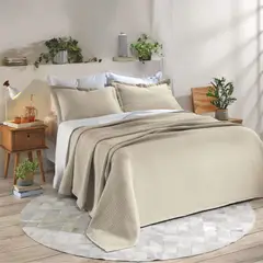 TEXDECOR - Colcha Londres Beige 240X250 cm + 2 Fundas Queen