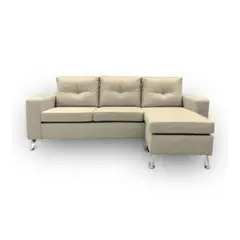 E MADERA - Sofá en L Tela Beige