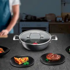 TEFAL - Olla Baja 26cm Tapa Vidrio Antiadherente Unlimited