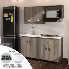 FIRPLAK - Cocina Integral 1.50metros Perla-Mueble Superior e Inferior Ambar Mitte con Cubierta
