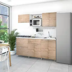 undefined - Cocina Integral Berlín Vienes 180 Metros Incluye Mesón Poceta Derecha Acero Inoxidable con Estufa 4 Puestos Gas + Campana + Grifería + Canastilla