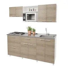JUST HOME COLLECTION - Cocina Integral Berlín Vienes 1.80 Metros Incluye Mesón Poceta Derecha Acero Inoxidable Con 4 Fogones A Gas + Campana + Grifería + Canastilla
