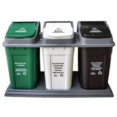 GENERICO - Punto Ecológico 40lts x3 Puestos Verde-Negro-Blanco