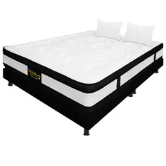 DORMILANDIA - Colchón Queen 160x190 Resortado Híbrido + Base Cama Dividida + 2 Almohadas