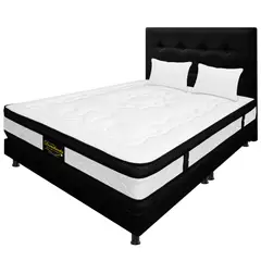 DORMILANDIA - Colchón Queen 160x190 Espumado Híbrido + Base Cama Dividida + Cabecero + 2 Almohadas
