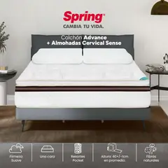 SPRING - Combo Colchón King Advance + 2 Almohadas Cervical Memory