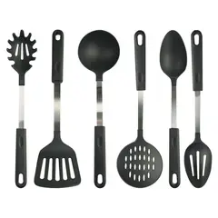 CASA BONITA - Set de Utensilios x 6 Unidades en Nylon y Acero Inoxidable Base Negra