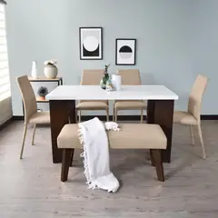 HOGAR VENECIA - Juego de Comedor Sevilla 6 Puestos + Sillas Venecia/Butaco Viena Beige