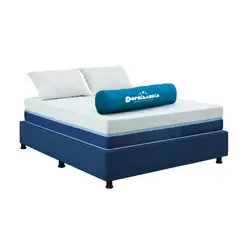 DORMILANDIA - Combo Colchón Enrollado Doble Espuma Multisleep Azul + Base Cama Entera + Almohada