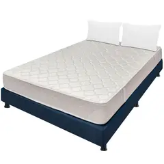DORMILANDIA - Combo Colchón Doble Espuma Multisleep Azul + Base Cama Entera + Almohada
