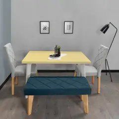 HOGAR VENECIA - Juego de Comedor Liverpool 4 Puestos Tela Plata Azul