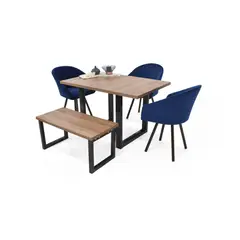 HOGAR VENECIA - Juego de Comedor Marsella 4 Puestos + Sillas Tokyo Denver Azul Butaco Filadelfia