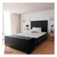 KAIU HOME - Combo Doble 140 Base Cama Negra + Colchón + Cabecero + Puff + Protector + Almohada
