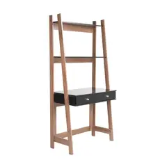 MUEBLES FIOTTI - Escritorio Estante 2 Niveles Bento Negra/Nogal Rustic