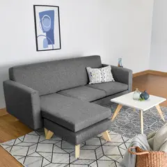 HOGAR VENECIA - Sala Burdeos en Tela Gris + Mesa Centro Nova