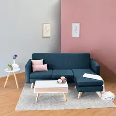 HOGAR VENECIA - Sala Burdeos en Tela Azul + Mesa Centro Sion