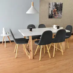 HOGAR VENECIA - Juego Comedor Andara Matiz 6 Puestos Blanco Tela Gris