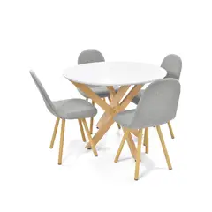 HOGAR VENECIA - Juego Comedor Luxor Matiz 4 Puestos Blanco Tela Plata