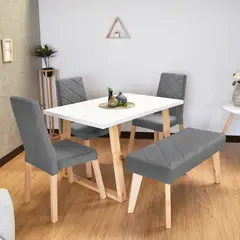 HOGAR VENECIA - Juego Comedor Andara Liverpool Butaco 4 Puestos Tela Gris