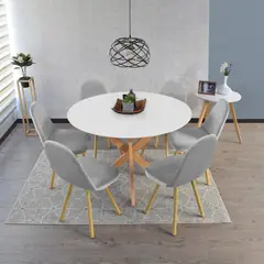 HOGAR VENECIA - Juego Comedor Luxor Matiz 6 Puestos Blanco Tela Plata