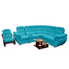 MAGIC CLASS - Juego de Sala L Modelo Deluxe Cuero Sintético Azul
