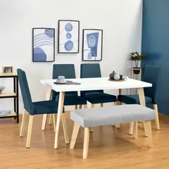 HOGAR VENECIA - Comedor Oregon 6 Puestos 76X138X80 Azul Y Plata Tela