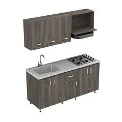 FIRPLAK - Cocina Integral Rh 180X60 Mesón Gris Niebla Con Muebles Ambar Blanco Y Cubierta