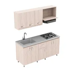 FIRPLAK - Cocina Integral Rh 180X60 Mesón Gris Niebla Con Muebles Ambar Blanco Y Cubierta