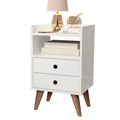 MUEBLES 2020 - Mesa de Noche Laos, diseño Minimalista en Mdp Color Blanco con 2 Cajones y compartimientos