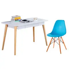 EKONOMODO COLOMBIA - Escritorio Moderno Blanco + Silla Eames Azul