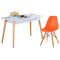EKONOMODO COLOMBIA - Escritorio Moderno Blanco + Silla Eames Naranja