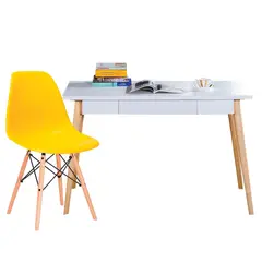 EKONOMODO COLOMBIA - Escritorio Moderno Blanco + Silla Eames Amarillo