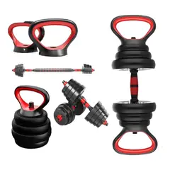 HOMESALE - Kit De Mancuernas Con Barra Plana Convertibles A Pesa Rusa 20 Kg Color Negro/Rojo