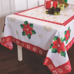 RASCHELTEX - Mantel navideño Rectangular Flor de Pascua 6 Puestos con Diseño