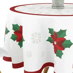 RASCHELTEX - Mantel Navideño Redondo Flor de Pascua con Diseño