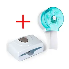 ENERGY PLUS - Combo Dispensador De Papel Higiénico En Plástico Blanco/Azul + Dispensador Toallas De Papel En Color Blanco