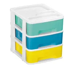 RIMAX - Cajonero Pequeño De Mesa 3 Gavetas Azul Verde Amarillo 24.5x21x25.5 cm