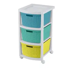 RIMAX - Cajonero Plastico De Piso Shia 3 Gavetas Con Ruedas 33X66X39 cm Azul/Verde/Amarillo