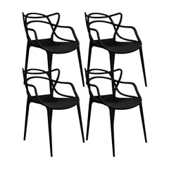 OR DESIGN - Set x4 Sillas Solna Modernas de Polipropileno para Terraza o Jardín Negro