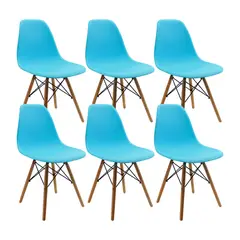 OR DESIGN - Set X 6 Silla Comedor Eames Patas Madera Azul