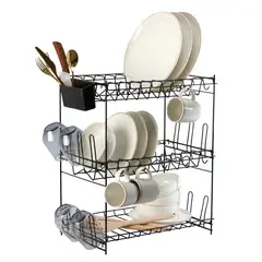 REJIPLAS - Ecurridor de Platos Acero 3 Niveles Negro 45x54x23 cm