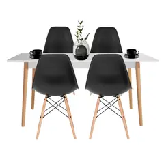 EKONOMODO COLOMBIA - Comedor White 73X120X60 + 4 Sillas Eames Negro