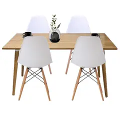 EKONOMODO COLOMBIA - Comedor Mad Robledo 73X120X60 + 4 Sillas Eames Blanco