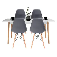EKONOMODO COLOMBIA - Comedor White 73X120X60 + 4 Sillas Eames Gris