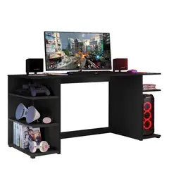 AKIVOY - Escritorio Gamer Mesa De Computo En Madera Negro