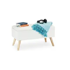 BANZAY - Puff Baúl Patas En Madera Natural Marfil