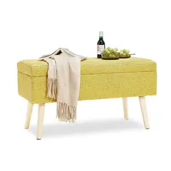 BANZAY - Puff Baúl Patas En Madera Natural Mostaza