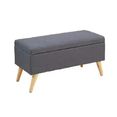 BANZAY - Puff Baúl Patas En Madera Natural Gris Oscuro