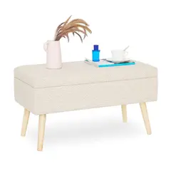 BANZAY - Puff Baúl Patas En Madera Natural Beige